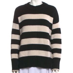 La Ligne Black and Cream Striped Crewneck Sweater